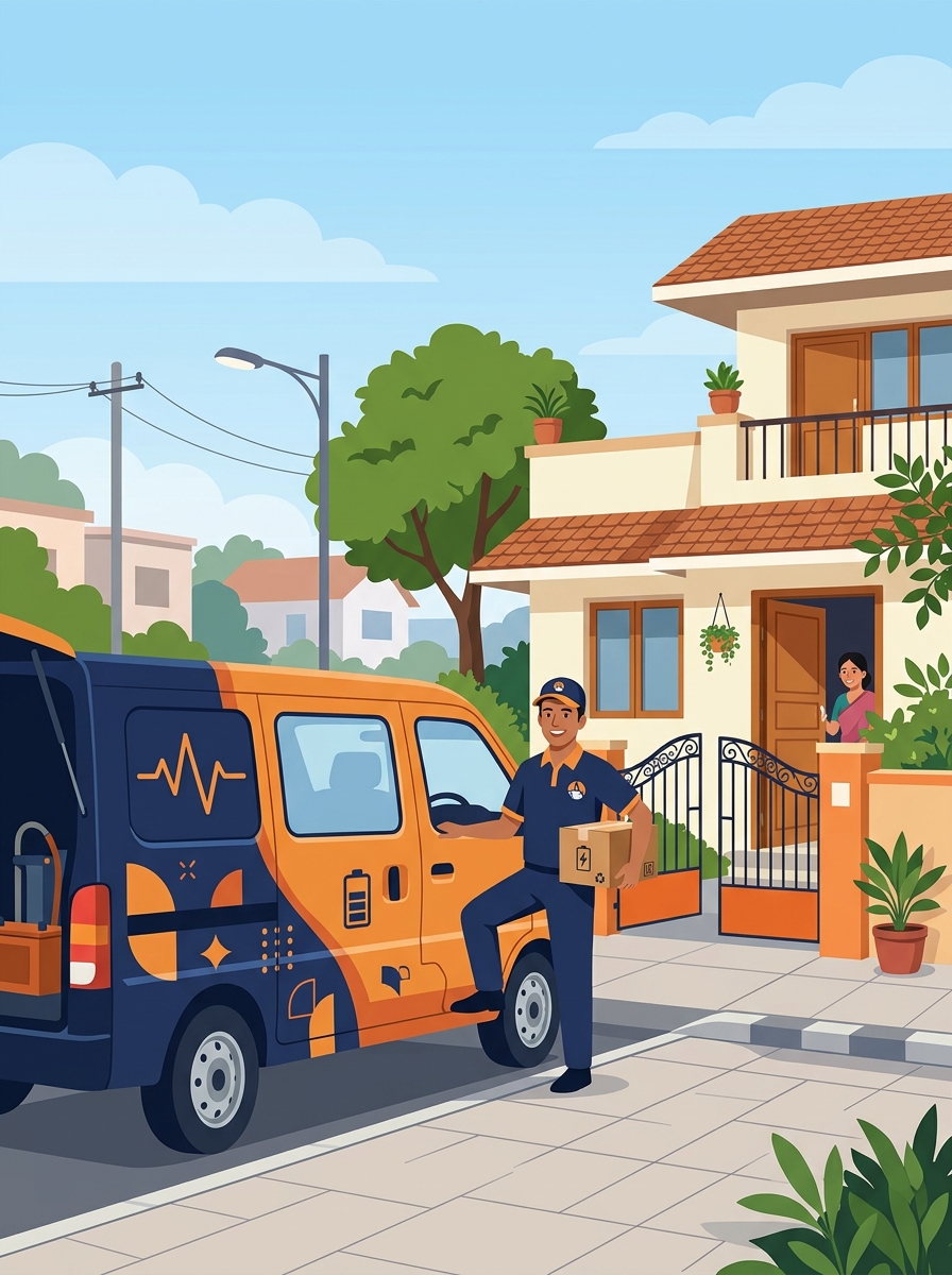 Service van arriving at customer doorstep